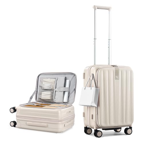 Hanke 20 Inch Expandable Carry On Luggage Airline Approved Top Opening Hard Shell Suitcases with Wheels Lightweight Travel Luggage Carry On Suitcase for Woman Men-Ivory White - color: Ivory White, size: 20 Inch Expandable