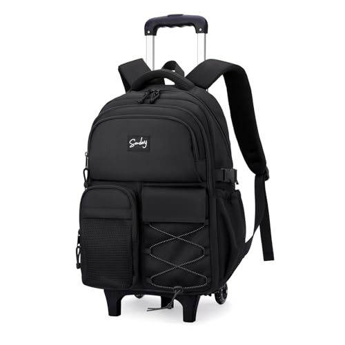 Rolling Backpack for Boys with Wheels Roller Laptop Bookbag for Kids | Trolley Bag for School Wheeled School Bag for Teen Boys Black - color: H 2 Wheels-black