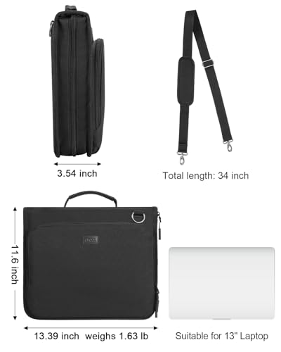 2 Inch 3-Ring Zipper Binder with Shoulder Strap, O-Ring Zip Up Binder with 500 Sheet Capacity, Compatible with 13" MacBook/Tablet, for School, Office (Black)