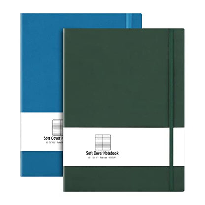 AHGXG College Ruled Notebook 2 Pack - B5 Large Composition Notebook Lined Journal 7.6 x 10 inch, with Thick 100gsm Lined Paper, Total 408 Numbered Pages, Inner Pocket - Green Blue - color: Green Blue, size: B5