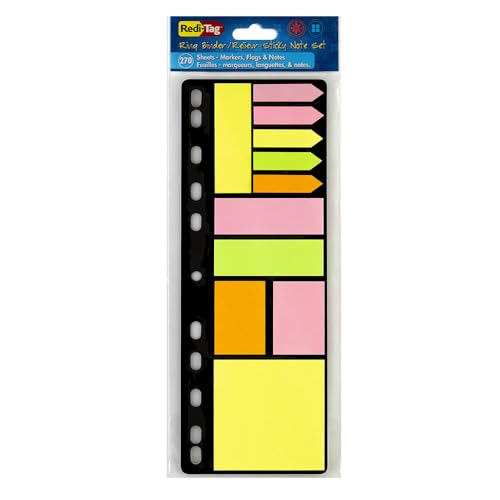Redi-Tag Ring Binder Sticky Notes Set - 270 Sheets of Sticky Page Markers, Arrow Flags, Sticky Pads in Assorted Neon Colors & Sizes - Ideal for Binders, Notebooks, Documents & Office Use - 1 Pack - size: 10.5" x 4"