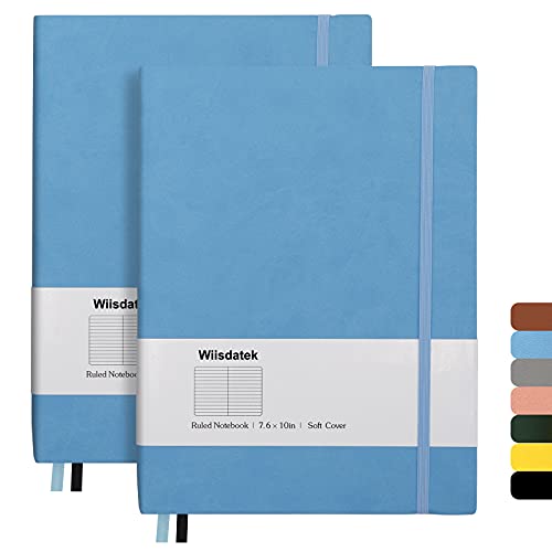 B5 College Ruled Notebooks - 2 Pack B5 Large Journal Notebooks with 376 Numbered Pages,100gsm Thick Lined Paper,Soft PU Leather Cover,7.6 X 10 inch(BLUE) - color: Blue