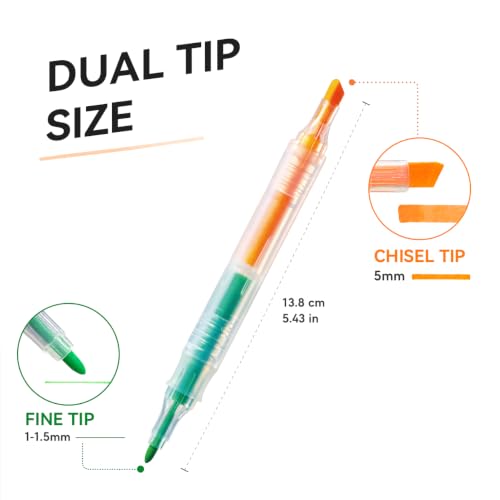 12 Colors Dual-Tip Layering Highlighters, Soft Tips Won’t Scratch Paper, Good Sealing Prevents Ink Drying and Leakage