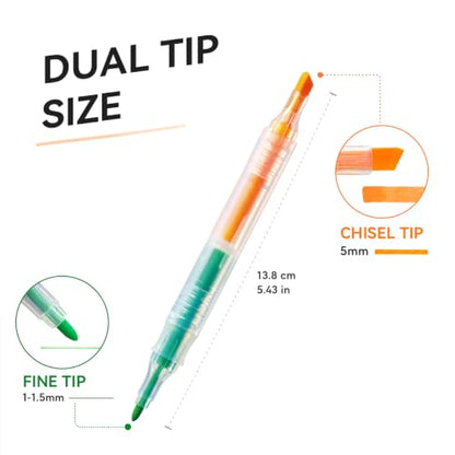 12 Colors Dual-Tip Layering Highlighters, Soft Tips Won’t Scratch Paper, Good Sealing Prevents Ink Drying and Leakage