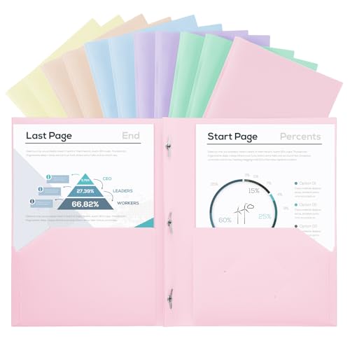 SUIN Plastic Project-Folder with 2 Pockets and 3-Prong Fasteners, for US Letter Size, Bulk Pack Color File-Folder for US Letter Size Papers, Ideal for School & Office, (Assorted Pastel Colors) - color: Assorted Pastel Colors