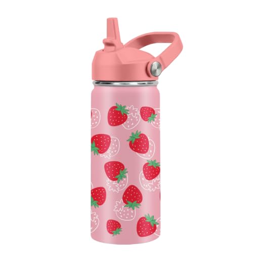 Kids Water Bottle Insulated - Strawberry Water Bottle for Kids, 16oz Stainless Steel Insulated Water Bottles with Straw Lid, Leakproof BPA-Free Strawberry Water Bottles for Home Travel Sports - color: Strawberry#pink, size: 16 Ounces