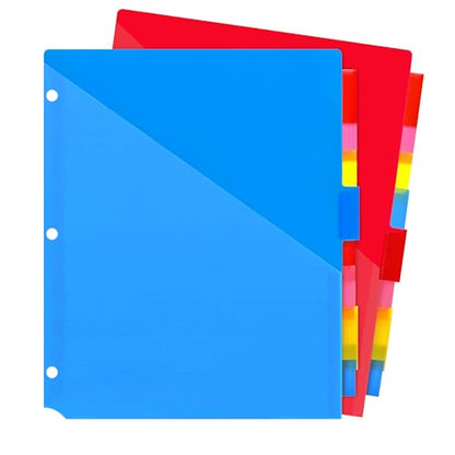 WOT I Plastic 8-Tab Dividers with Two Pockets, Multicolor, Set of 2, 16 Pieces - color: Translucent Blue,pink,red,yellow - Double-side Pockets, size: 16 Tabs