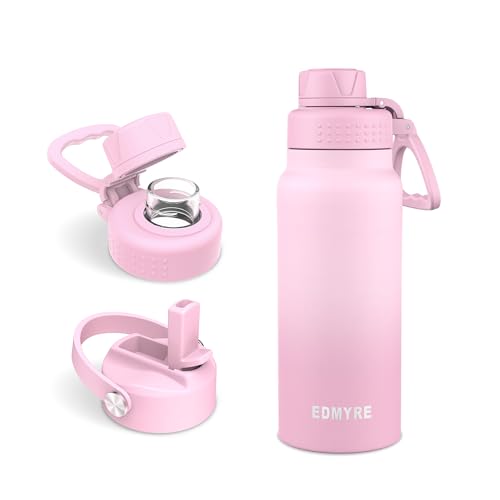 20 oz Stainless Steel Water Bottle with Straw Lid & Twist Lid, Insulated water bottle for men & women with Silicone Boot, Leakproof, Keeps Cold 24H / Hot 12H, Wide Mouth for Gym, Travel, Sports, Gym - color: Soft Rose Pink, size: 20 Ounces