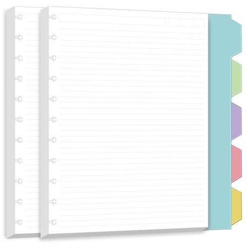 Letter Size Lined Paper for A4 Binder - 100 Sheets/200 Pages,11 Disc Discbound Loose Leaf Paper Line Refills, 5 Sheets Dividers, 8.5" x 11",College ruled