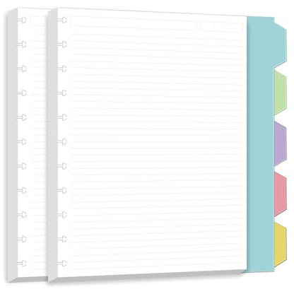 Letter Size Lined Paper for A4 Binder - 100 Sheets/200 Pages,11 Disc Discbound Loose Leaf Paper Line Refills, 5 Sheets Dividers, 8.5" x 11",College ruled