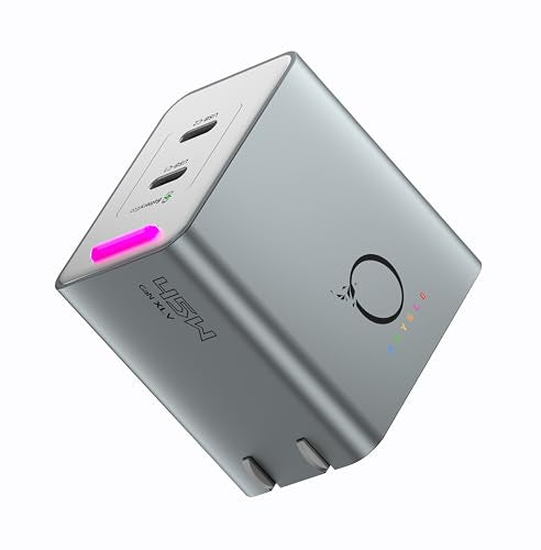 45W GaN Charger, Up to 48% Faster Two-Device Charging, Sustained 45W Dual USB-C Output, Foldable Plug with 360° RGB Status Light & One-Tap Control, for MacBook Air, iPhone 17/16/15, iPad - color: Webb Gray