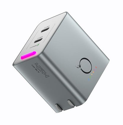 45W GaN Charger, Up to 48% Faster Two-Device Charging, Sustained 45W Dual USB-C Output, Foldable Plug with 360° RGB Status Light & One-Tap Control, for MacBook Air, iPhone 17/16/15, iPad - color: Webb Gray