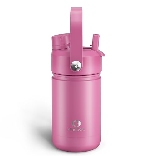 Kids Insulated Water Bottle with Straw - 12oz Stainless Steel Water Bottle with Dual Spouts, Leak-Proof, BPA-Free, Double Wall Vacuum Keeps Cold for 24 Hours for Sports, Travel, School (Turkish Rose) - color: Turkish Rose, size: 12 Ounces