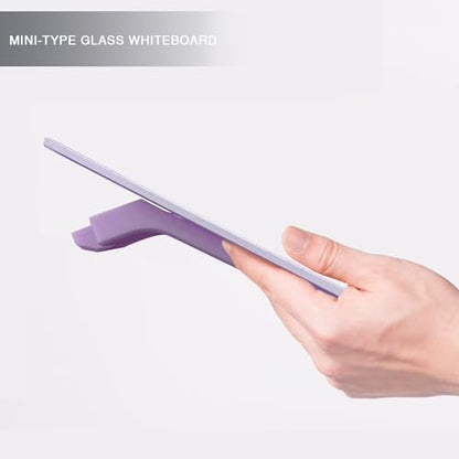 Small Glass Desk Whiteboard Dry-Erase Board with Clock, Small Travel Clock Keychain with Desk Notepad, Time Table Whiteboard for Desk Digital LED Light Display, 8x6 in with Accessories, Purple - color: Purple With Clock