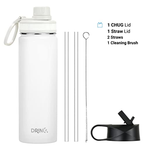 DRINCO Stainless Steel Water Bottle Spout Lid Vacuum Insulated Double Wall Water Bottle Wide Mouth (40oz 32oz 22oz 18oz 14oz) Leak Proof Keeps Cold or Hot (22 oz, 22oz Artic White) - color: 22oz Artic White, size: 22 Ounces