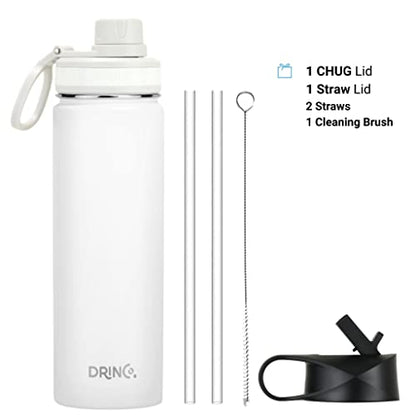 DRINCO Stainless Steel Water Bottle Spout Lid Vacuum Insulated Double Wall Water Bottle Wide Mouth (40oz 32oz 22oz 18oz 14oz) Leak Proof Keeps Cold or Hot (22 oz, 22oz Artic White) - color: 22oz Artic White, size: 22 Ounces