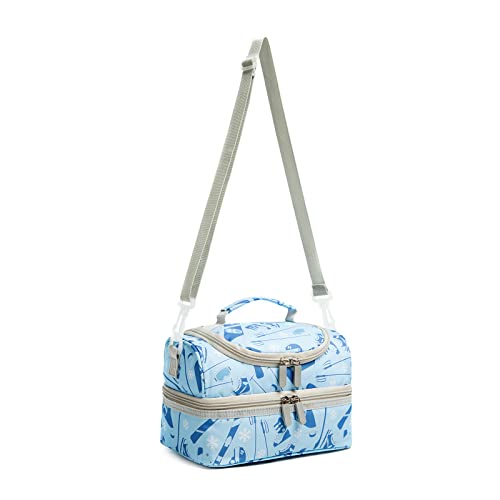 Insulated Kids Double Decker Lunch Bag Tote Pack for Girls Boys Toddler School Picnic Food Cooler Hot Water Ice with Strap (Winter Sports) - color: Winter Sports