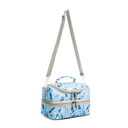 Insulated Kids Double Decker Lunch Bag Tote Pack for Girls Boys Toddler School Picnic Food Cooler Hot Water Ice with Strap (Winter Sports) - color: Winter Sports