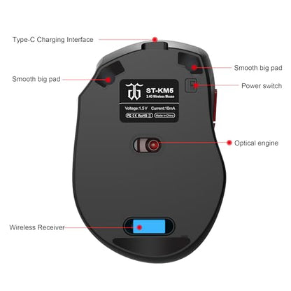 Snpurdiri 60% Wireless Gaming Keyboard and Mouse Combo, Include 2.4G Small Mini 60% Merchanical Feel Keyboard, Ergonomic Design Vertical Feel Wireless Mouse - color: Black Combo
