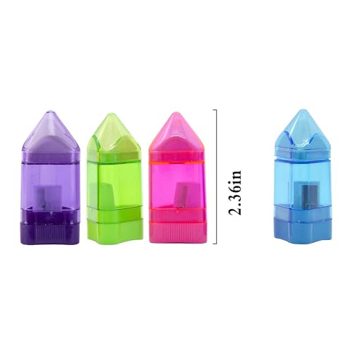 20 PCS Manual Pencil Sharpener with Eraser-2 in 1 Single Hole Triangular Shape Handheld Crayon Sharpener with Receptacle and Eraser for School, Office and Home Supplies