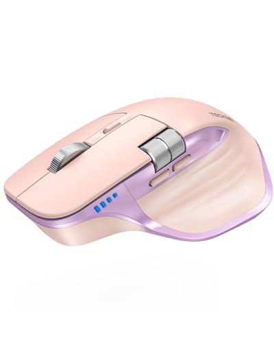 TECKNET Wireless Mouse, Bluetooth Mouse (BT5.3/5.0 & 2.4G) Rechargeable Ergonomic Optical Mouse with 6 Adjustable DPI, Side Scroll, USB A Receiver, 7 Buttons, Wide Compatibility - Pink & Purple - color: Pink & Purple