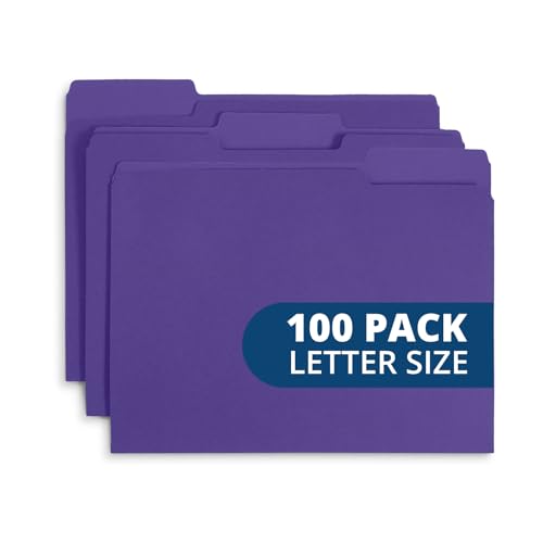 Blue Summit Supplies 100 File Folders, Letter Size, 1/3 Cut Tab, Purple | Durable 11pt uncoated paper, 1/3 cut top tab, assorted tab positions, for office, school, and home filing - color: Purple