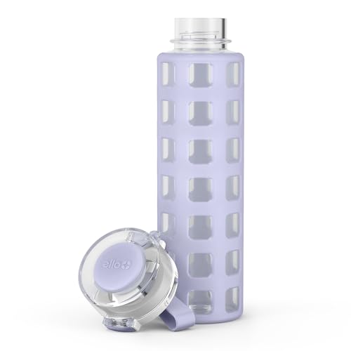 Ello Syndicate 20oz Reusable Glass Water Bottle with One-Touch Leak Proof Flip Lid, Protective Non-Slip Silicone Sleeve, Carry Loop for Coffee, Tea and Water, BPA-free, Dishwasher Safe, Celeste - color: Celeste