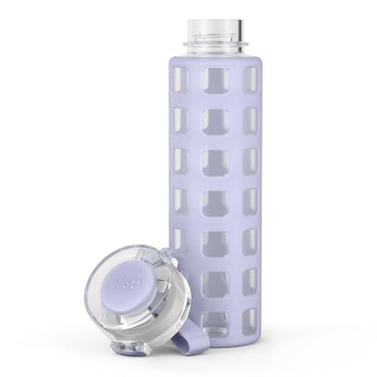 Ello Syndicate 20oz Reusable Glass Water Bottle with One-Touch Leak Proof Flip Lid, Protective Non-Slip Silicone Sleeve, Carry Loop for Coffee, Tea and Water, BPA-free, Dishwasher Safe, Celeste - color: Celeste