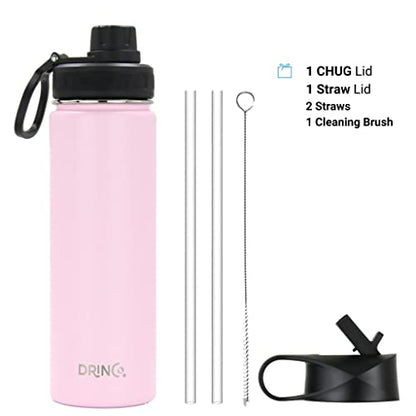 DRINCO Stainless Steel Water Bottle Spout Lid Vacuum Insulated Double Wall Water Bottle Wide Mouth (40oz 32oz 22oz 18oz 14oz) Leak Proof Keeps Cold or Hot (22 oz, 22oz Flamingo Pink) - color: 22oz Flamingo Pink, size: 22 Ounces