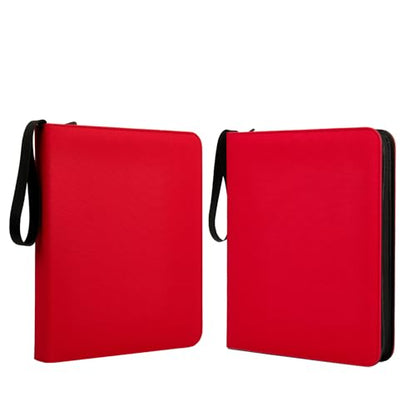 9-Pocket Trading Card Binder, PU Leather Zip Card Binder Album Holds 900 Cards for TCG, Sports Cards, Collectible Cards（RED） - color: Red