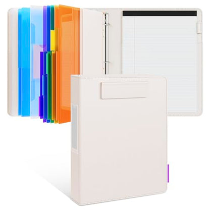 JoyCat 3 Ring Binder Clipboard with Storage,12.4"x10.2" Magnetic Clipboard Folder with 5 Subject Folders,Refillable Lined Notepad (11" x 8.5"),Ideal for School Office Nursing(Beige) - color: Beige
