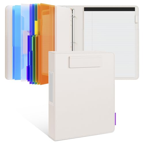 JoyCat 3 Ring Binder Clipboard with Storage,12.4"x10.2" Magnetic Clipboard Folder with 5 Subject Folders,Refillable Lined Notepad (11" x 8.5"),Ideal for School Office Nursing(Beige) - color: Beige