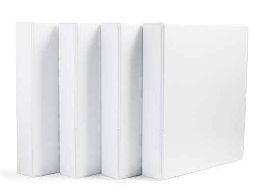 Amazon Basics 3 Ring Binders, 1.5 Inch D-Ring Organizer for School, Home Office, White, 4 Pack - size: 4-Pack, style: 1.5-inch