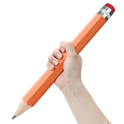 Wooden Jumbo Pencils for Prop/Gifts/Decor - 14 Inch Funny Big Novelty Pencil with Cap(Orange Red) for Schools and Homes - color: Orange