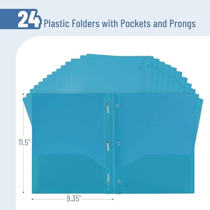 Mr. Pen- Plastic Folders with Pockets and Prongs, 24 Pack, Letter Size | Blue, Flexible Plastic Folders with Prongs - color: Blue, size: 24 Pack