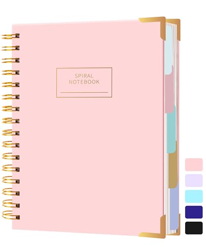 Yoment Hardcover Spiral Notebooks for Work School Note Taking, 6.1"x8.3" Journal Notebook with Tabs Dividers, Multi 5 Subject Notebook College Ruled, 200 Pages Lined Journal for Women, Pink - color: A-Pink, size: 6.1"×8.3"(A5)