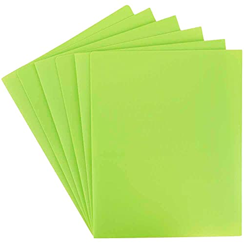 JAM PAPER Heavy Duty Plastic 2 Pocket Extra Tough School Folders - Lime Green - 6/Pack - color: Lime Green, size: 6 Per Pack
