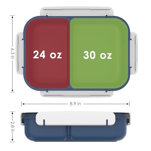 WHALEHOUSE Large Capacity Bento Lunch Box for Adult, 1600ML 2 Compartments Meal Prep Container with Utensil, Airtight Food Storage Container with Snap Locking Lids, Microwave/Dishwasher/Freezer Safe - color: 1600mL-Dark Blue