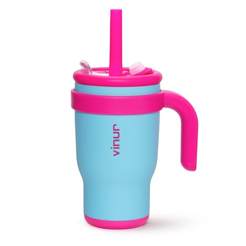 VINUR Kids Tumbler with Handle and Straw Lid-14 oz Stainless Steel Vacuum Insulated Leak Proof Travel Tumbler with Rubber Base-Gifts for Girls, Sky Blue - color: Sky Blue, size: 14 Ounces
