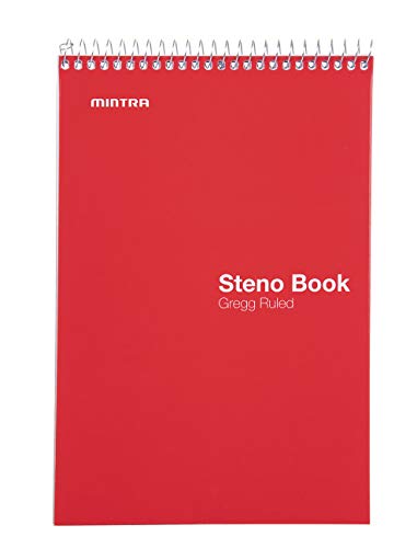 Mintra Office Steno Books Set - Top-Spiral Bound, Gregg Ruled, 70 Green Tint Sheets, Primary Color Covered Notebooks for Office, Professional, School & Work, Note-taking, Writing Pads, 6"x9", 4 Pack