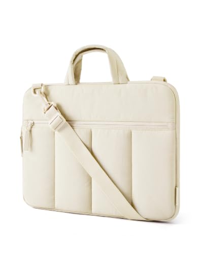BAGSMART 13-14 Inch Laptop Sleeve with Handle and Accessory Pocket for Work | Quilted Laptop Bag for Women with Shoulder Strap, Compatible with M5 MacBook Air 13/Pro 14, HP, Dell, Lenovo, ASUS for Trip - color: S-light Beige, size: 13.3-14 inch