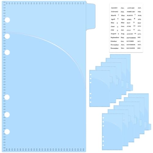 12Pcs A6 Cash Stuffing Envelopes with 6 Tabs 2 Sets 2-Layer Pockets Binder Dividers with Label Stickers Waterproof Blue PP Budget Planner Inserts for 6 Ring Binder Accessories (Blue) - color: Blue