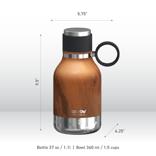 Asobu Buddy Bottle a Stainless Steel Insulated Water Bottle for with Removable Dog Water Bowl and Dog Food and Treat Storage Bowl (Wood, 37 oz Water Bottle with Bowl) - color: Wood