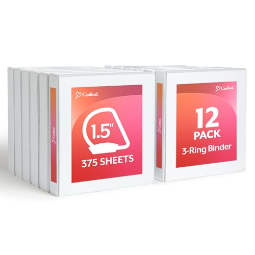 Cardinal Economy 3-Ring Binders, 1.5", Slant-D Rings, Holds 375 Sheets, ClearVue Presentation View, Non-Stick, White, Case of 12 (90751) - color: White, size: 1.5 Inch