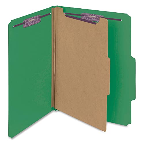 Smead Pressboard Classification File Folder with SafeSHIELD Fasteners, 1 Divider, 2" Expansion, Letter Size, Green, 10 per Box (13733) (Pack of 1) - color: Green