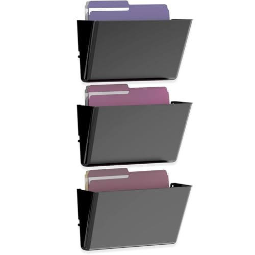 MINDEPOT 3 Pockets Acrylic Wall File Organizer, Clear Wall File Holder, Plastic Hanging Wall File Holder for Office, School and Home, Black - color: Black, size: 3Pack