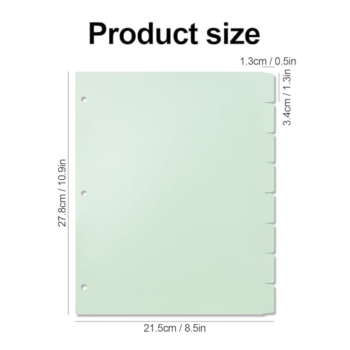 Buqoo 3 Ring Binder Dividers with 8 Tabs, Plastic Index Divider Pages -Light Green, Sturdy Binder Dividers for School, Office, Notebook, Journal & Planner (8.4"x10.9") - color: Bean Paste Green