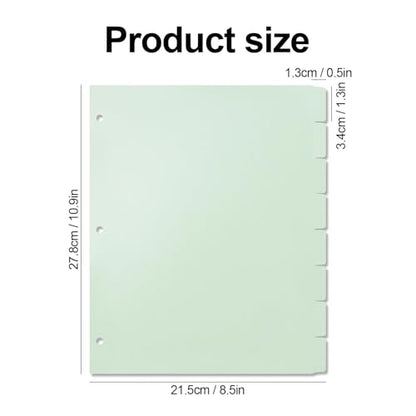 Buqoo 3 Ring Binder Dividers with 8 Tabs, Plastic Index Divider Pages -Light Green, Sturdy Binder Dividers for School, Office, Notebook, Journal & Planner (8.4"x10.9") - color: Bean Paste Green