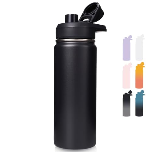 Fijinhom Insulated Water Bottle with Handle, 304 Stainless Steel Water Bottles with Wide Mouth, Double Wall Vacuum Sports Water Bottle, BPA Free, Keep Cold and Hot, 18 Ounces, Black - color: Black, size: 18 Ounces