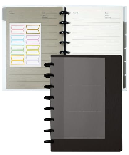 Yoment Discbound Notebook Customizable Spiral Journal Refillable 5 Subject Notebook with Removable Pages 120 Wide Ruled Disc Planner with 6 Binder Dividers & 16 Tabs for Work Meeting School, Black - color: 1 Black, size: Medium